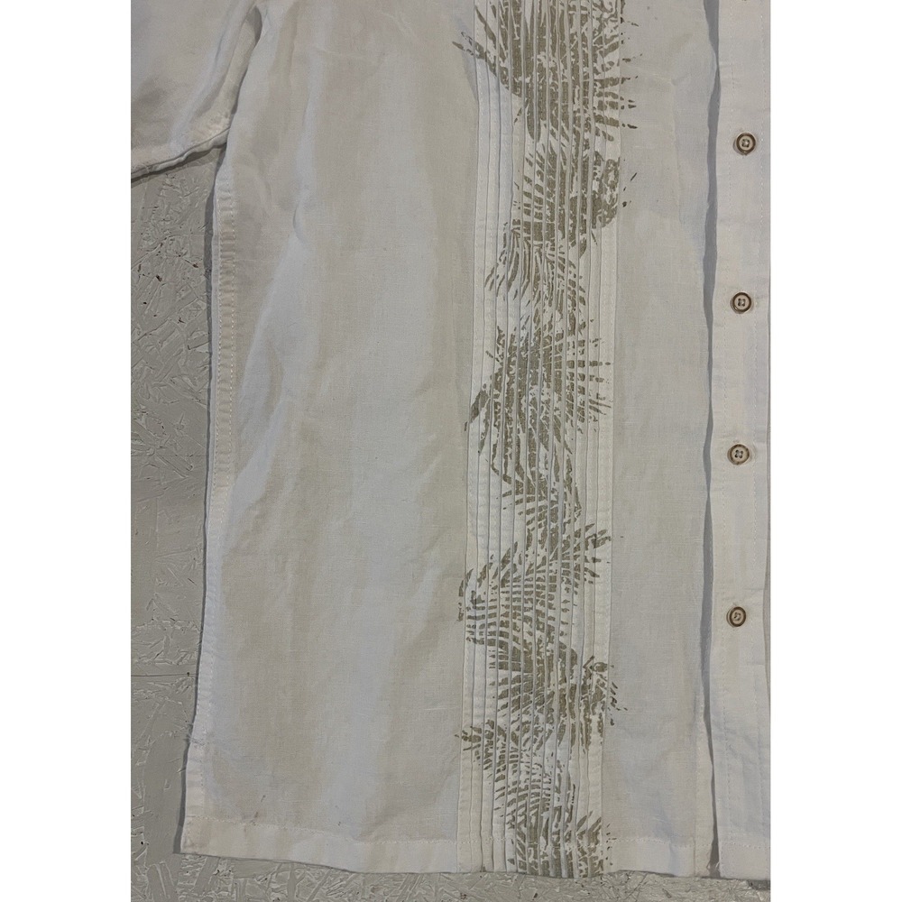 Tasso Elba Island Natural Linen Wooden Button Up Shirt Men's Size Large White - Picture 3 of 11